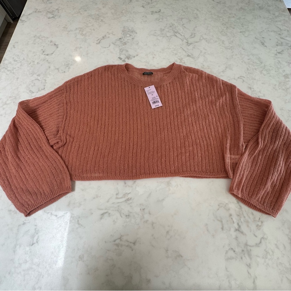 NEW Wild Fable Pink/Rose colored Ribbed Knit Boho Cropped Sweater XL - Picture 6 of 16